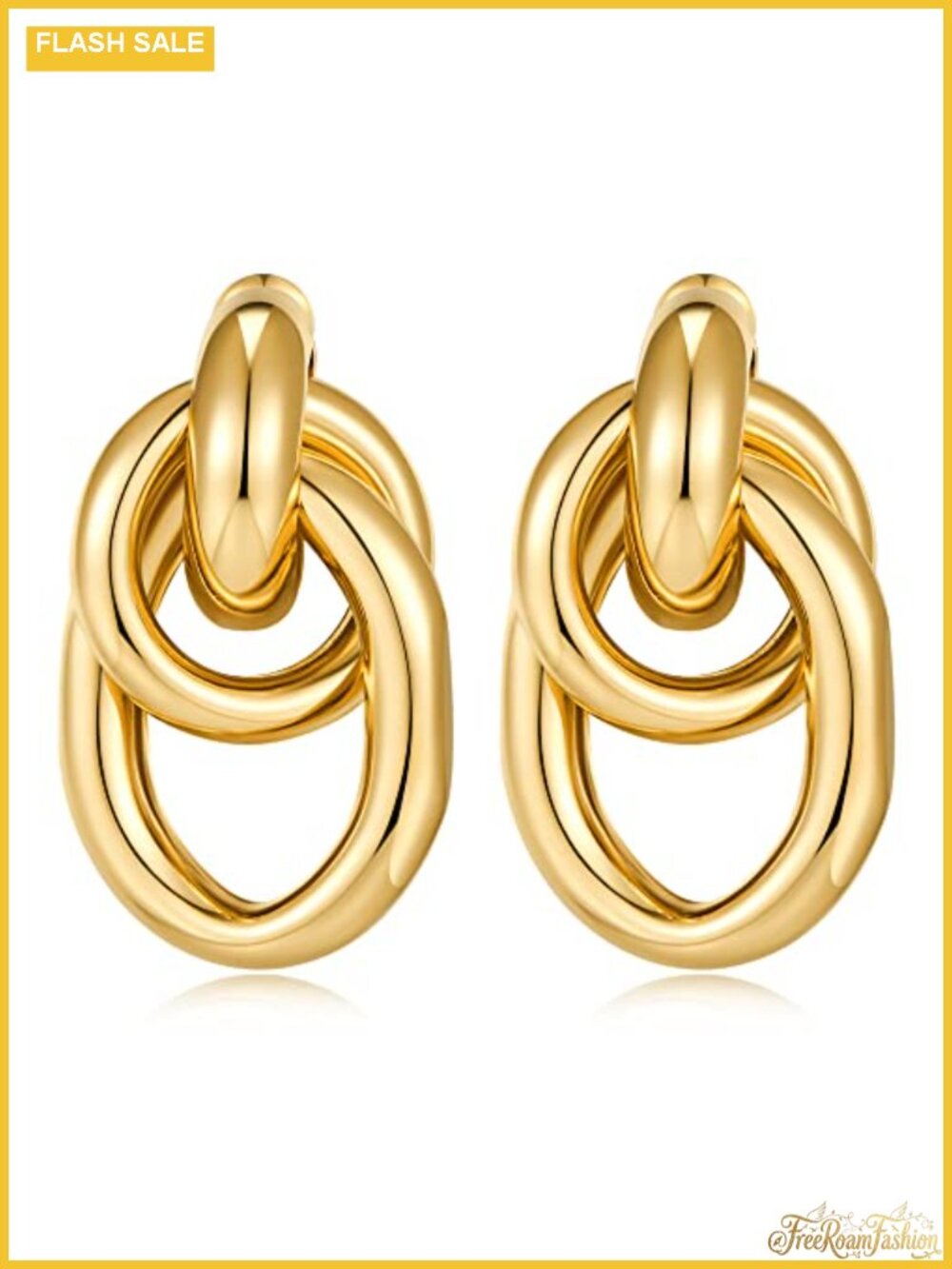 Chunky Gold Plated Geometric Knot Drop Dangle Earrings